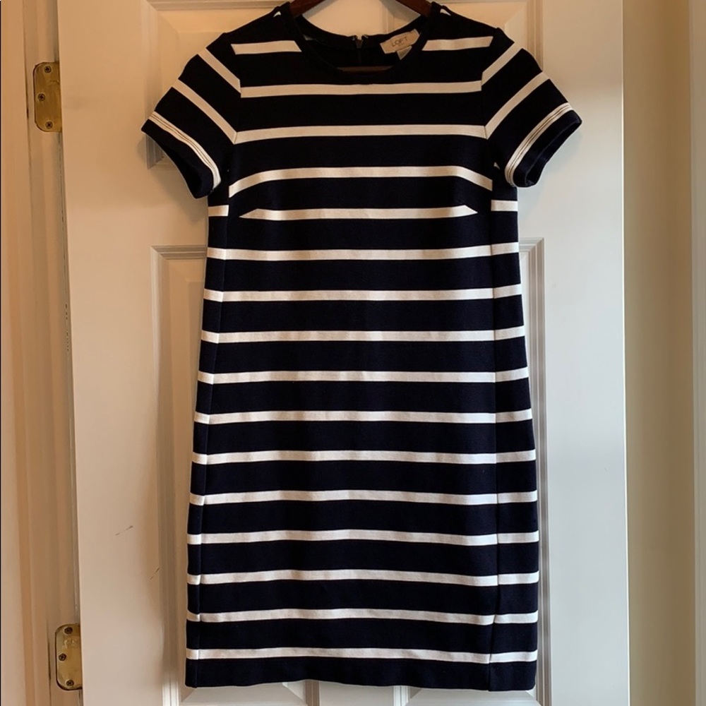 Loft Navy and white striped xs knit dress